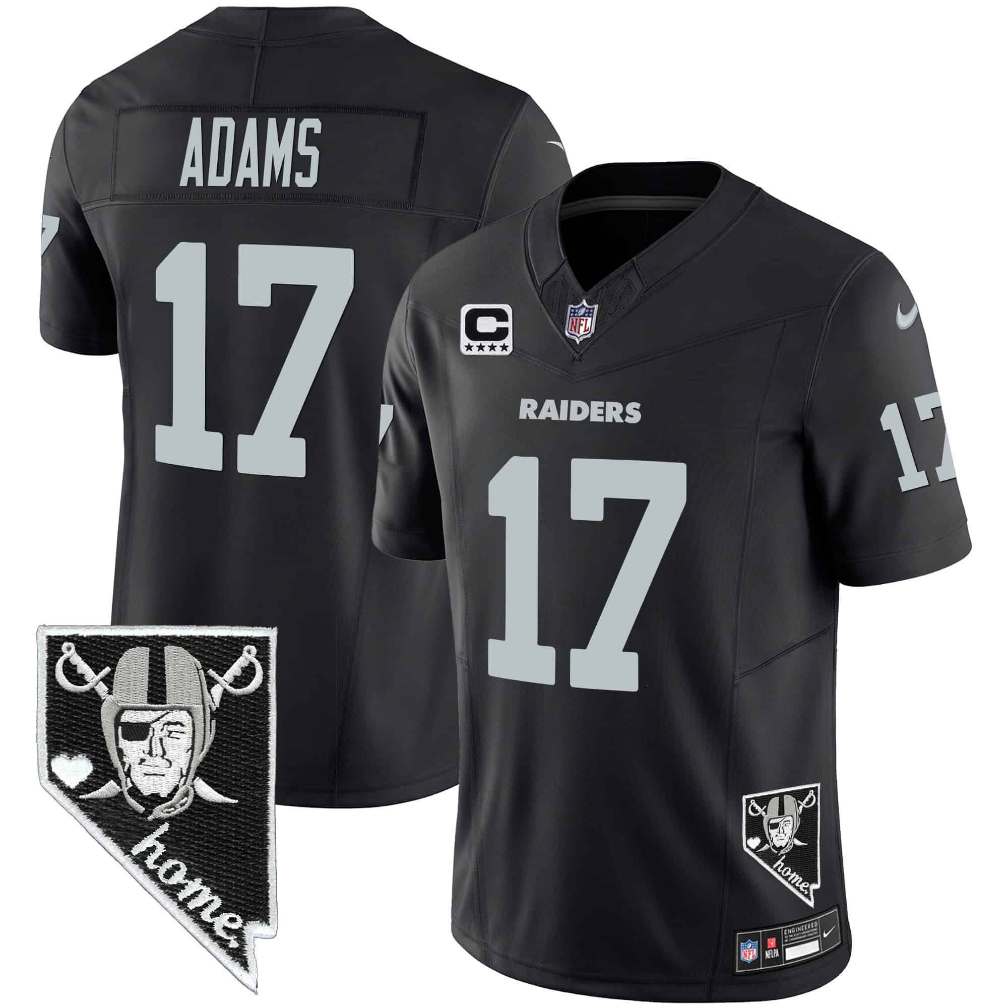 Men Oakland Raiders 17 Adams Black 2024 Nike Nevada Home Patch Vapor NFL Jersey style 1